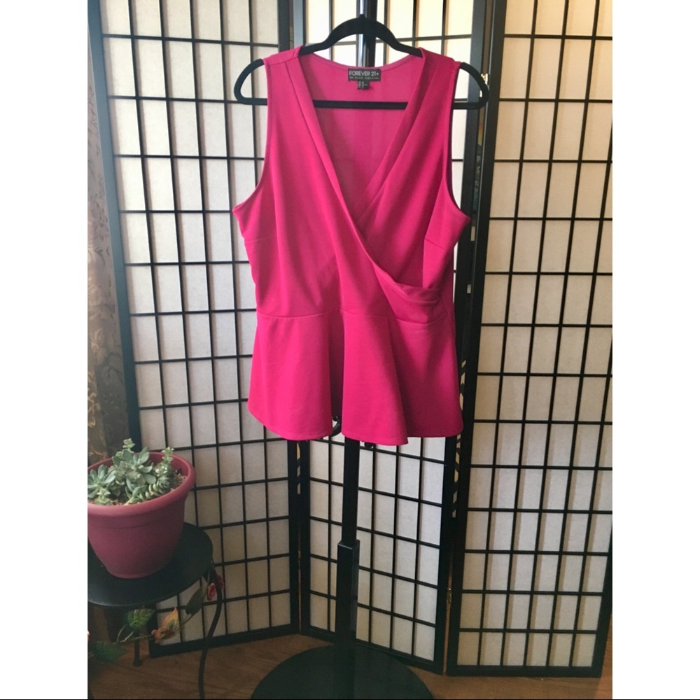 F21+ Pink Peplum Sleeveless Blouse